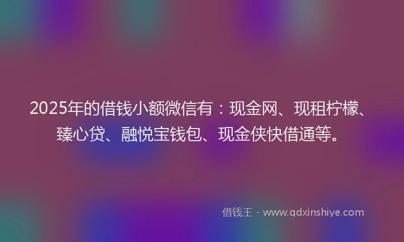 2025年的借钱小额微信有：现金网、现租柠檬、臻心贷、融悦宝钱包、现金侠快借通等。