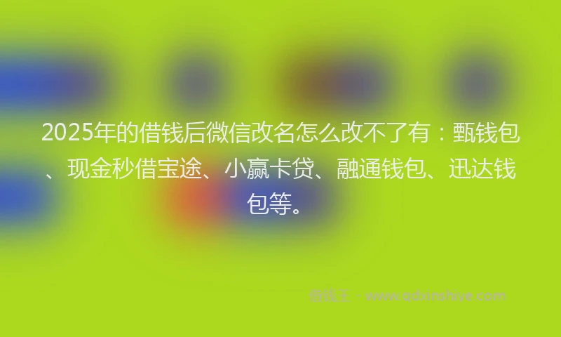 2025年的借钱后微信改名怎么改不了有：甄钱包、现金秒借宝途、小赢卡贷、融通钱包、迅达钱包等。