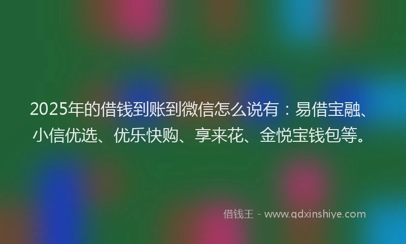 2025年的借钱到账到微信怎么说有：易借宝融、小信优选、优乐快购、享来花、金悦宝钱包等。