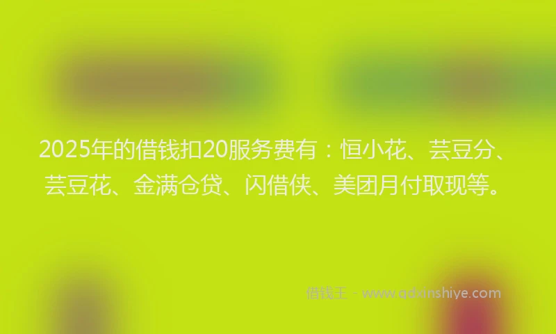2025年的借钱扣20服务费有：恒小花、芸豆分、芸豆花、金满仓贷、闪借侠、美团月付取现等。