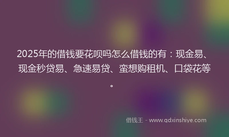 2025年的借钱要花呗吗怎么借钱的有：现金易、现金秒贷易、急速易贷、蛮想购租机、口袋花等。