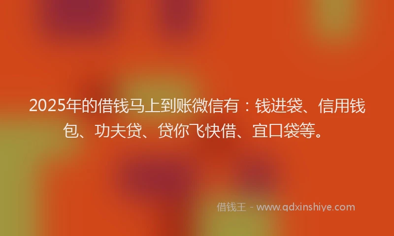 2025年的借钱马上到账微信有：钱进袋、信用钱包、功夫贷、贷你飞快借、宜口袋等。