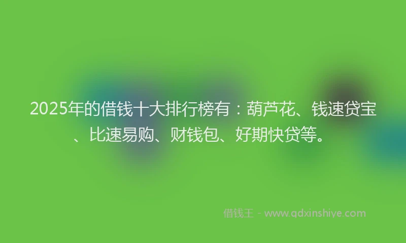 2025年的借钱十大排行榜有：葫芦花、钱速贷宝、比速易购、财钱包、好期快贷等。