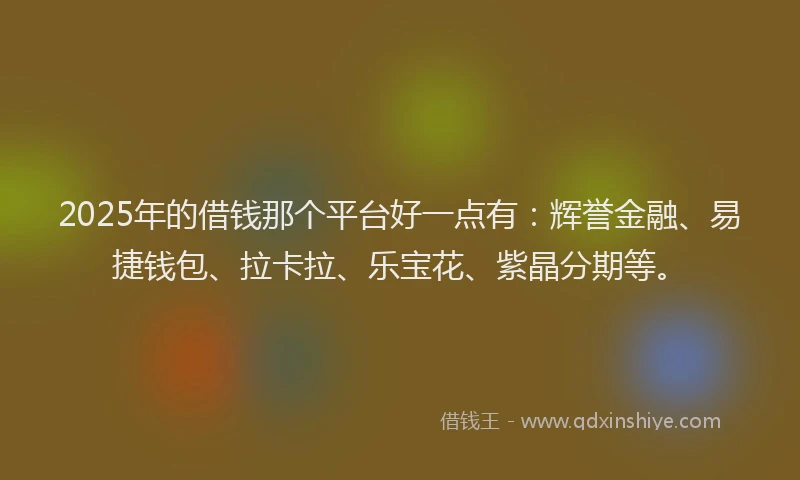 2025年的借钱那个平台好一点有：辉誉金融、易捷钱包、拉卡拉、乐宝花、紫晶分期等。
