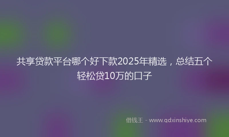 共享贷款平台哪个好下款2025年精选，总结五个轻松贷10万的口子