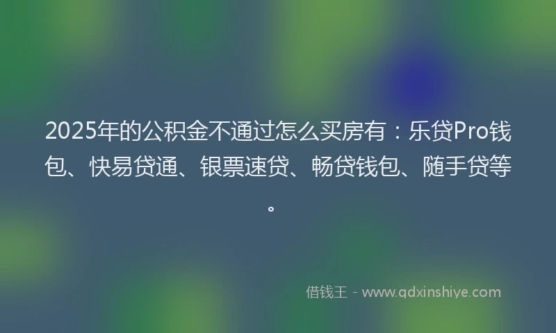 2025年的公积金不通过怎么买房有：乐贷Pro钱包、快易贷通、银票速贷、畅贷钱包、随手贷等。
