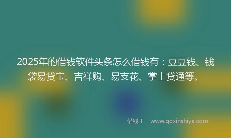 2025年的借钱软件头条怎么借钱有：豆豆钱、钱袋易贷宝、吉祥购、易支花、掌上贷通等。