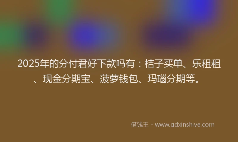 2025年的分付君好下款吗有：桔子买单、乐租租、现金分期宝、菠萝钱包、玛瑙分期等。