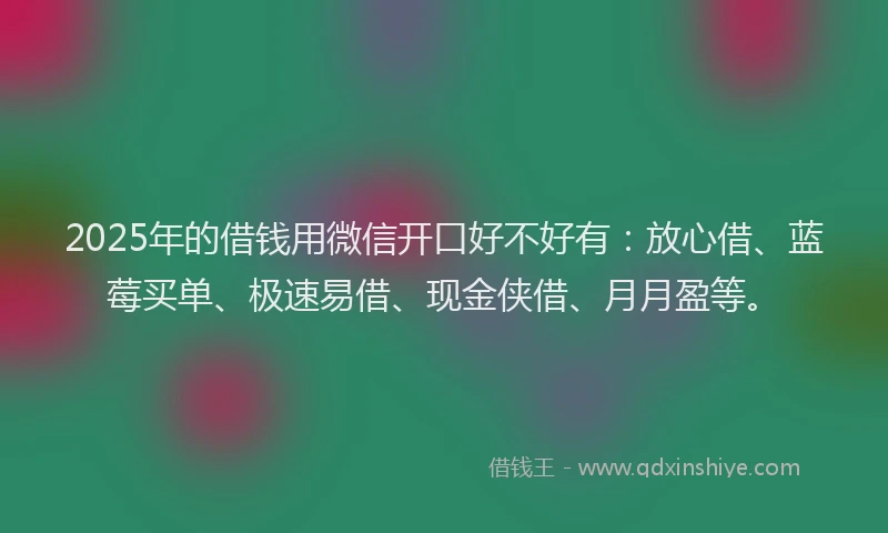 2025年的借钱用微信开口好不好有：放心借、蓝莓买单、极速易借、现金侠借、月月盈等。
