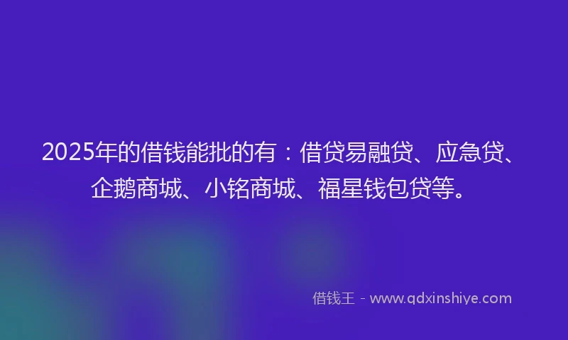 2025年的借钱能批的有：借贷易融贷、应急贷、企鹅商城、小铭商城、福星钱包贷等。
