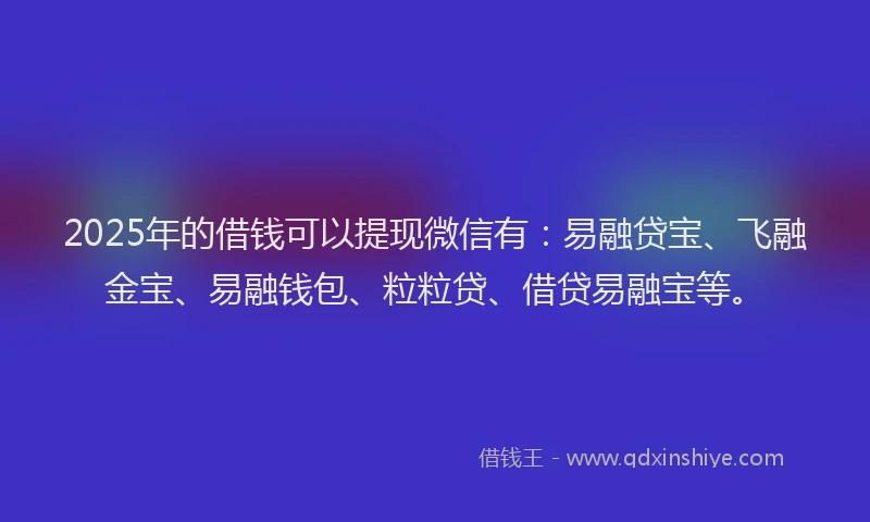 2025年的借钱可以提现微信有：易融贷宝、飞融金宝、易融钱包、粒粒贷、借贷易融宝等。
