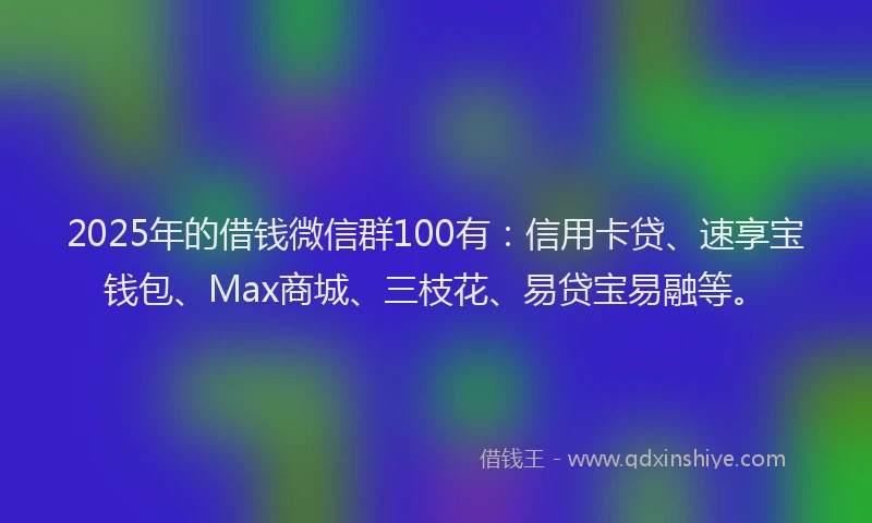 2025年的借钱微信群100有：信用卡贷、速享宝钱包、Max商城、三枝花、易贷宝易融等。