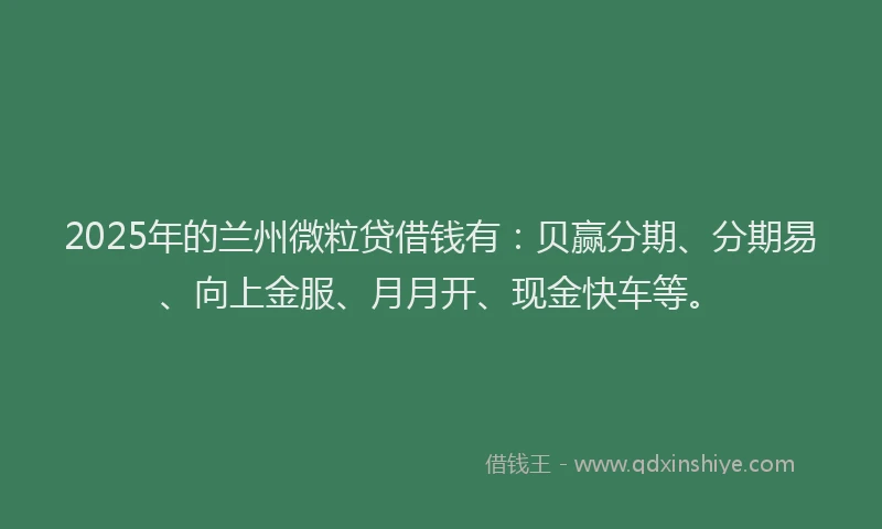 2025年的兰州微粒贷借钱有：贝赢分期、分期易、向上金服、月月开、现金快车等。