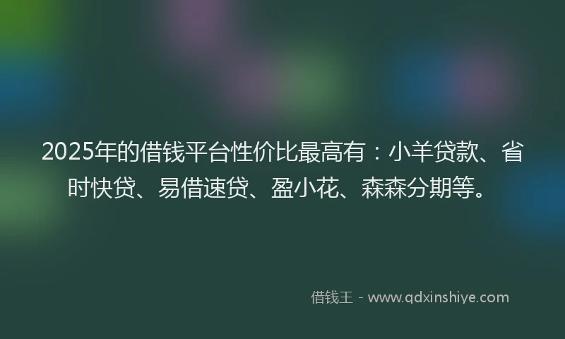 2025年的借钱平台性价比最高有：小羊贷款、省时快贷、易借速贷、盈小花、森森分期等。