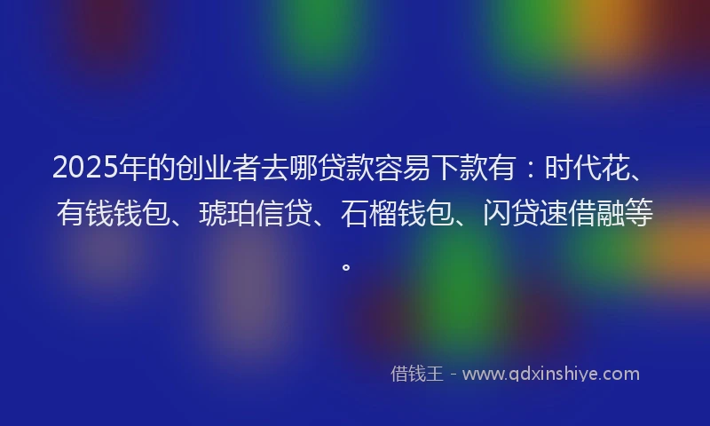 2025年的创业者去哪贷款容易下款有：时代花、有钱钱包、琥珀信贷、石榴钱包、闪贷速借融等。