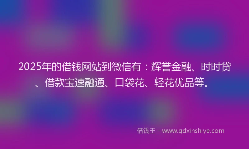 2025年的借钱网站到微信有：辉誉金融、时时贷、借款宝速融通、口袋花、轻花优品等。
