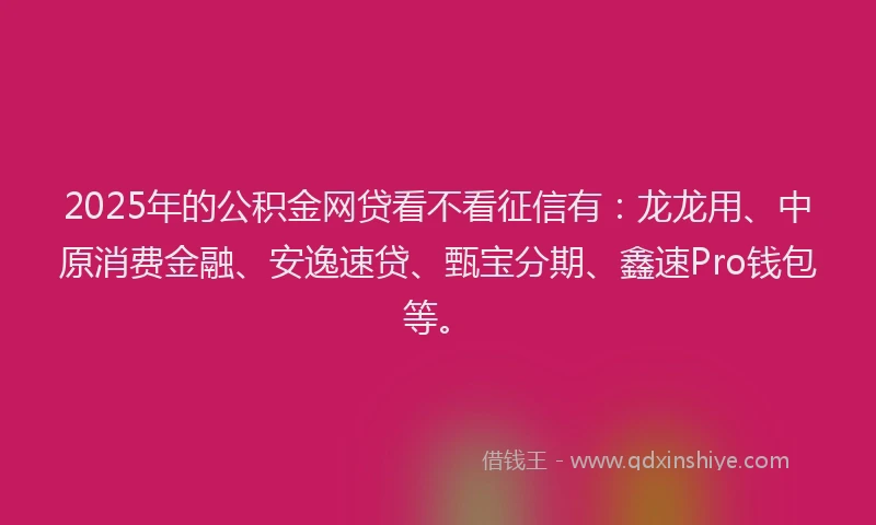 2025年的公积金网贷看不看征信有：龙龙用、中原消费金融、安逸速贷、甄宝分期、鑫速Pro钱包等。