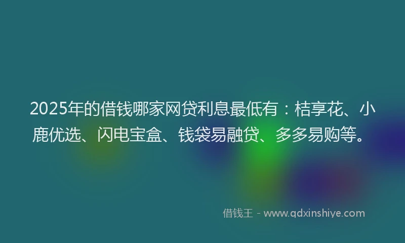 2025年的借钱哪家网贷利息最低有：桔享花、小鹿优选、闪电宝盒、钱袋易融贷、多多易购等。
