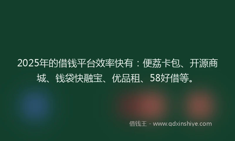 2025年的借钱平台效率快有：便荔卡包、开源商城、钱袋快融宝、优品租、58好借等。