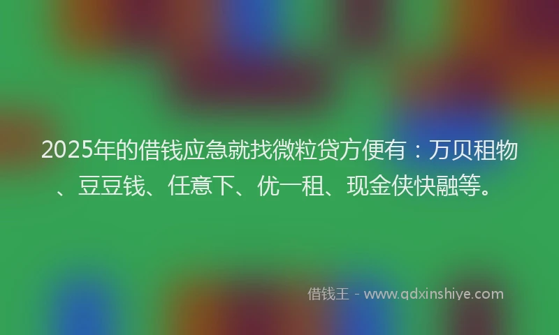 2025年的借钱应急就找微粒贷方便有：万贝租物、豆豆钱、任意下、优一租、现金侠快融等。