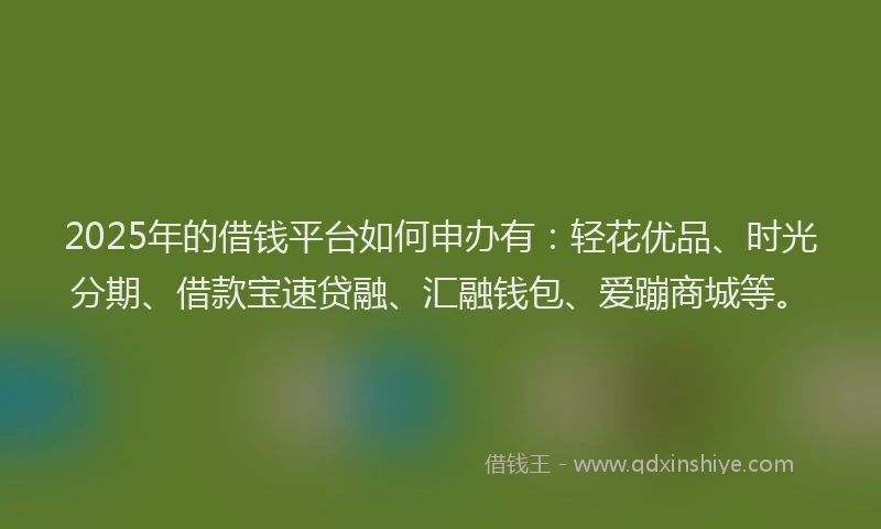2025年的借钱平台如何申办有：轻花优品、时光分期、借款宝速贷融、汇融钱包、爱蹦商城等。