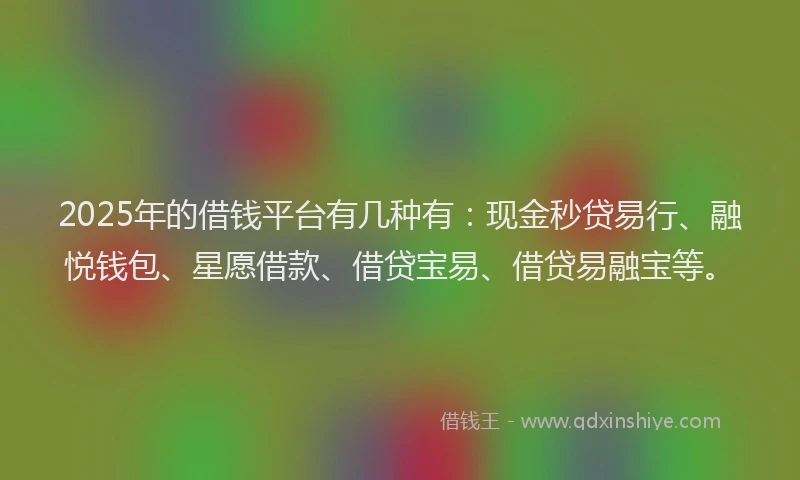 2025年的借钱平台有几种有：现金秒贷易行、融悦钱包、星愿借款、借贷宝易、借贷易融宝等。
