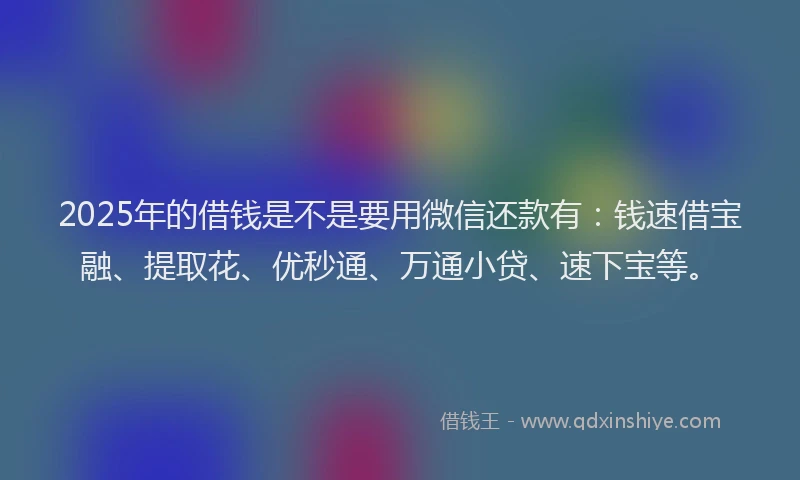 2025年的借钱是不是要用微信还款有：钱速借宝融、提取花、优秒通、万通小贷、速下宝等。