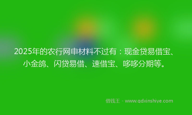 2025年的农行网申材料不过有：现金贷易借宝、小金鸽、闪贷易借、速借宝、哆哆分期等。