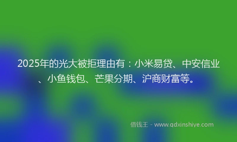 2025年的光大被拒理由有：小米易贷、中安信业、小鱼钱包、芒果分期、沪商财富等。