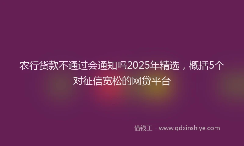 农行货款不通过会通知吗2025年精选，概括5个对征信宽松的网贷平台