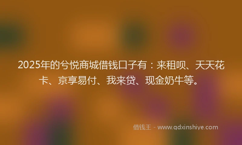 2025年的兮悦商城借钱口子有：来租呗、天天花卡、京享易付、我来贷、现金奶牛等。