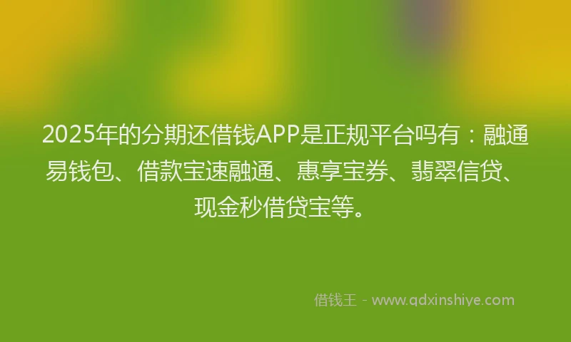 2025年的分期还借钱APP是正规平台吗有：融通易钱包、借款宝速融通、惠享宝券、翡翠信贷、现金秒借贷宝等。
