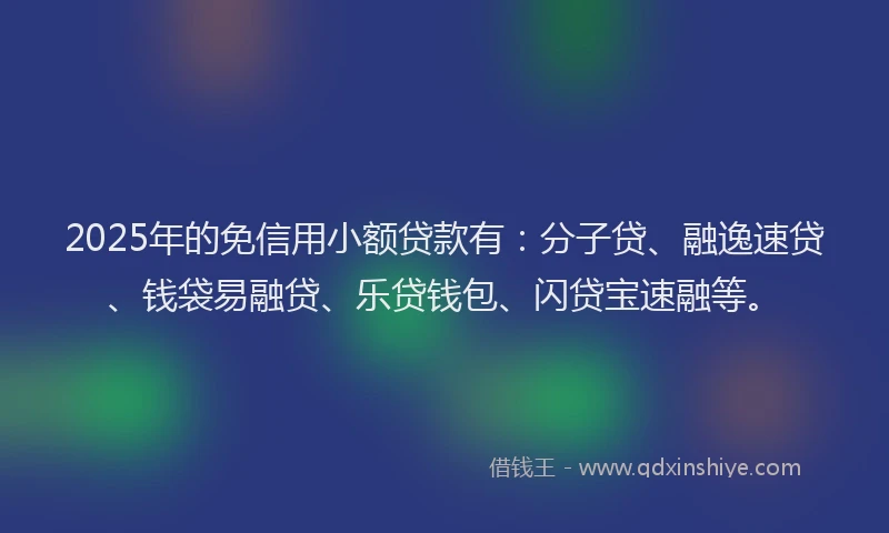 2025年的免信用小额贷款有：分子贷、融逸速贷、钱袋易融贷、乐贷钱包、闪贷宝速融等。