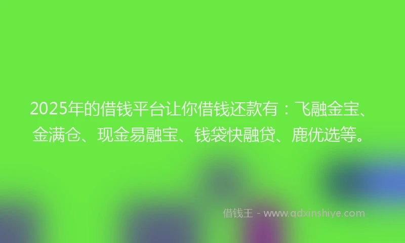 2025年的借钱平台让你借钱还款有：飞融金宝、金满仓、现金易融宝、钱袋快融贷、鹿优选等。