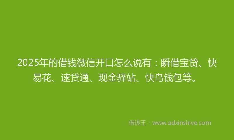 2025年的借钱微信开口怎么说有：瞬借宝贷、快易花、速贷通、现金驿站、快鸟钱包等。