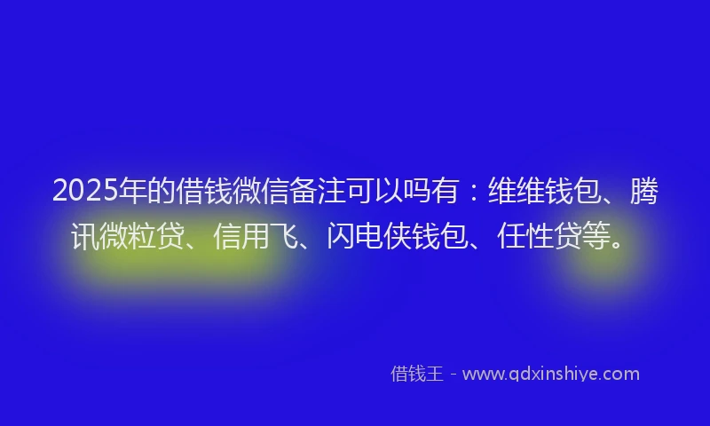 2025年的借钱微信备注可以吗有：维维钱包、腾讯微粒贷、信用飞、闪电侠钱包、任性贷等。