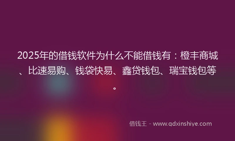 2025年的借钱软件为什么不能借钱有：橙丰商城、比速易购、钱袋快易、鑫贷钱包、瑞宝钱包等。