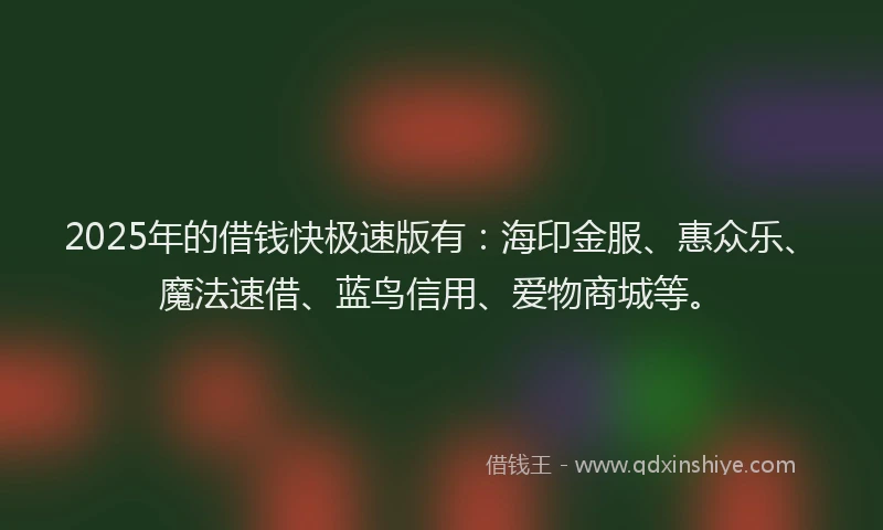 2025年的借钱快极速版有：海印金服、惠众乐、魔法速借、蓝鸟信用、爱物商城等。