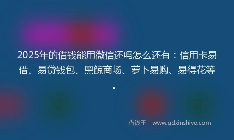 2025年的借钱能用微信还吗怎么还有：信用卡易借、易贷钱包、黑鲸商场、萝卜易购、易得花等。