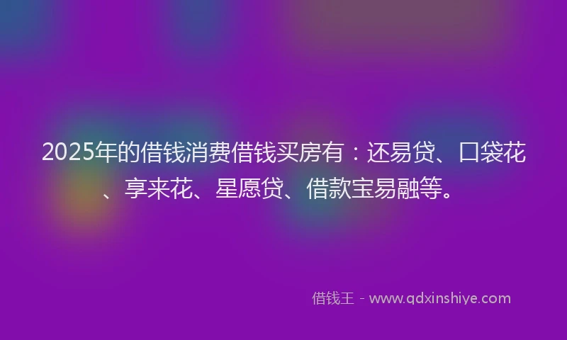 2025年的借钱消费借钱买房有：还易贷、口袋花、享来花、星愿贷、借款宝易融等。
