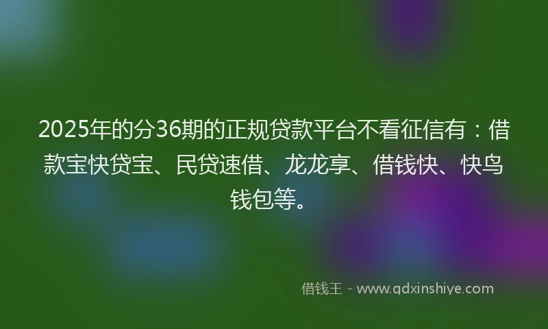 2025年的分36期的正规贷款平台不看征信有：借款宝快贷宝、民贷速借、龙龙享、借钱快、快鸟钱包等。