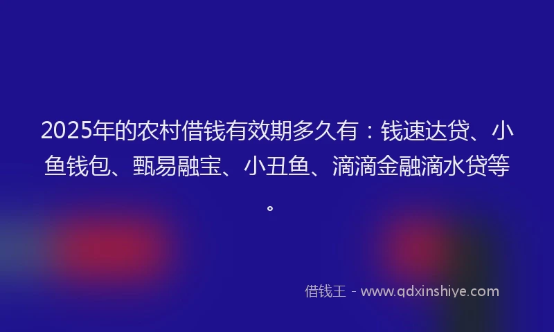2025年的农村借钱有效期多久有：钱速达贷、小鱼钱包、甄易融宝、小丑鱼、滴滴金融滴水贷等。