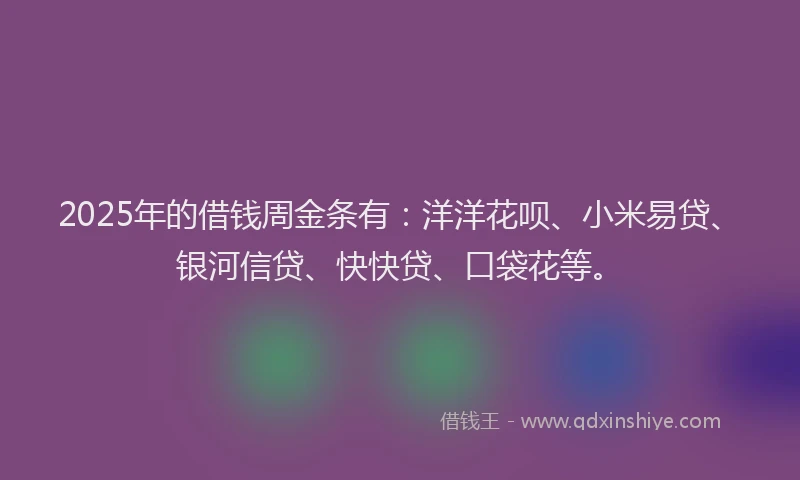 2025年的借钱周金条有：洋洋花呗、小米易贷、银河信贷、快快贷、口袋花等。