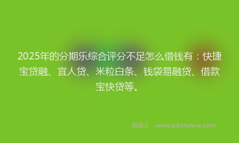 2025年的分期乐综合评分不足怎么借钱有：快捷宝贷融、宜人贷、米粒白条、钱袋易融贷、借款宝快贷等。
