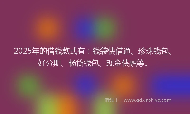 2025年的借钱款式有：钱袋快借通、珍珠钱包、好分期、畅贷钱包、现金侠融等。