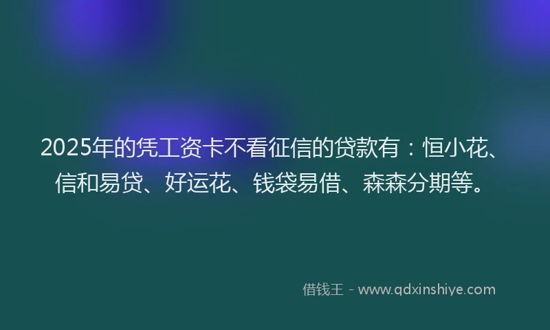 2025年的凭工资卡不看征信的贷款有：恒小花、信和易贷、好运花、钱袋易借、森森分期等。