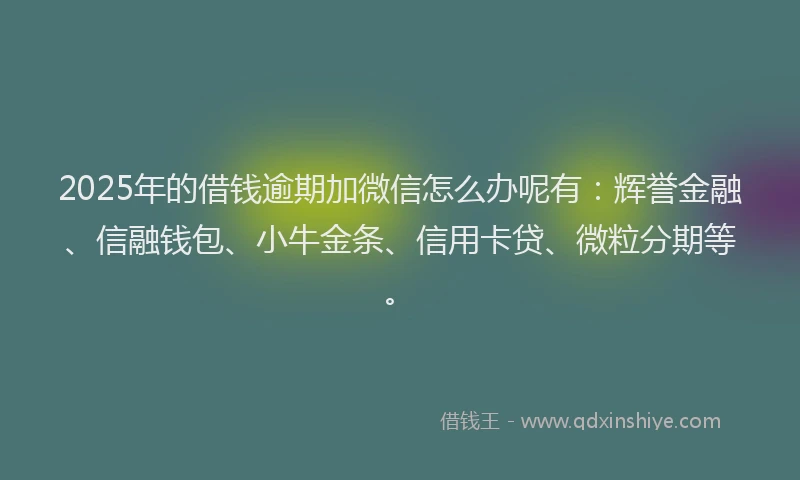 2025年的借钱逾期加微信怎么办呢有：辉誉金融、信融钱包、小牛金条、信用卡贷、微粒分期等。