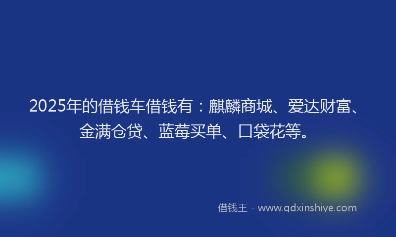 2025年的借钱车借钱有：麒麟商城、爱达财富、金满仓贷、蓝莓买单、口袋花等。