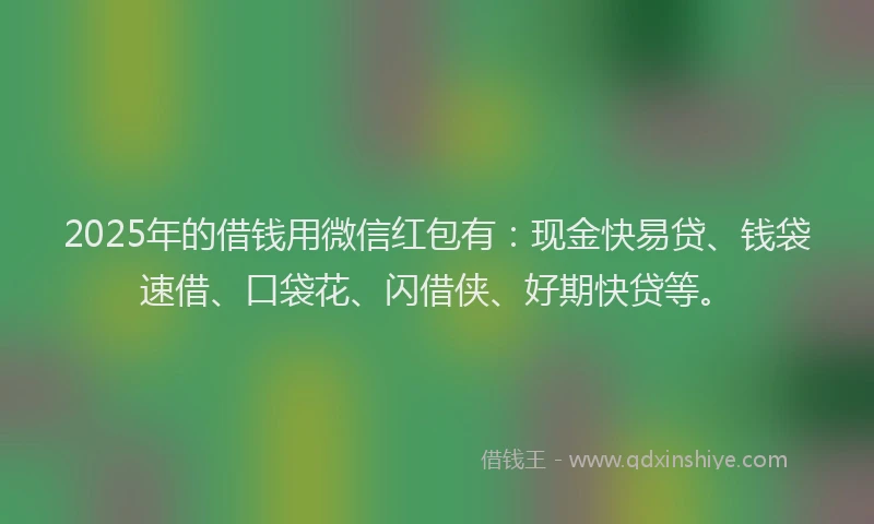 2025年的借钱用微信红包有：现金快易贷、钱袋速借、口袋花、闪借侠、好期快贷等。
