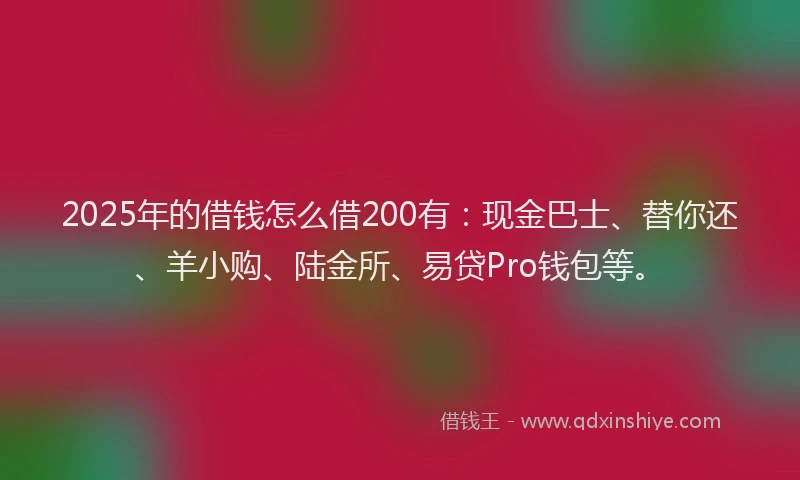 2025年的借钱怎么借200有：现金巴士、替你还、羊小购、陆金所、易贷Pro钱包等。